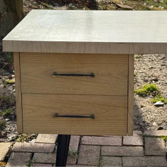 Mid-Century Modern Home Office Desk in Light Wood and Black - Picture 16 of 16